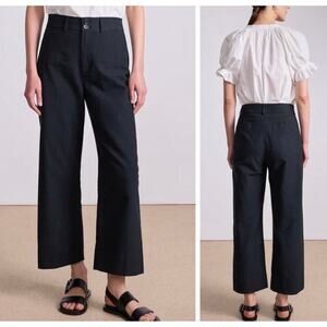 Apiece Apart Chino Merida Pant Cotton 6 Black Wide Leg Cropped High Waist